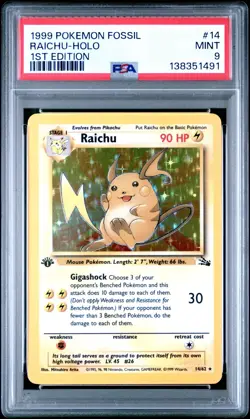Raichu 1999 POKEMON FOSSIL RAICHU - HOLO 1ST EDITION Mint 9 PSA 14/62 - Image 1