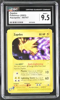 CGC 9.5 MINT+ Zapdos 2003 Aquapolis 44/147 Pokemon Card - Image 1