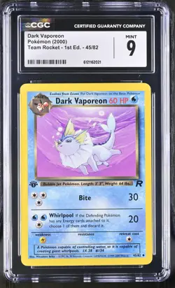 CGC 9 MINT Dark Vaporeon Team Rocket 1st Edition 45/82 Pokemon Card - Image 1