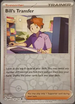 Bill's Transfer 156/165 Uncommon 151 Pokemon Reverse Holo NM/LP - Image 1