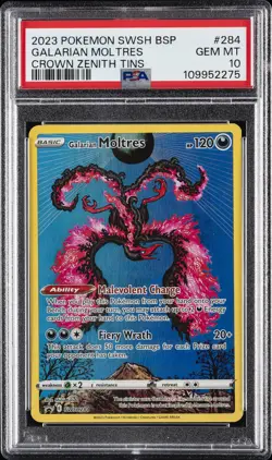 2023 POKEMON SWSH BLACK STAR PROMO CROWN ZENITH TIN #284 GALARIAN MOLTRES PSA 10 - Image 1
