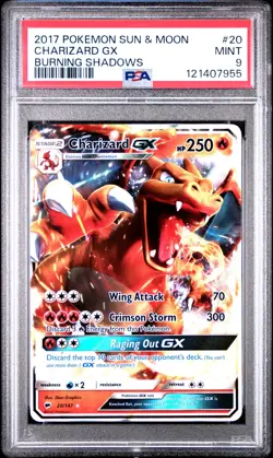 2017 Pokemon Sun & Moon Burning Shadows Charizard GX #20 PSA 9 MINT - Image 1