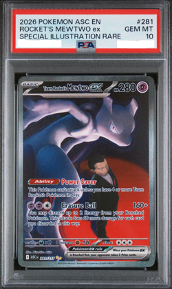 2026 POKEMON ASC SPECIAL ILLUSTRATION RARE #281 TEAM ROCKET'S MEWTWO EX PSA 10 - Image 1