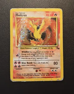 Pokemon TCG Moltres Fossil Holo Card 12/62 Unlimited HP/Damaged - Image 1