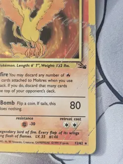 Pokemon Moltres TCG Holo Card Fossil 12/62 HP 1999 - Image 3