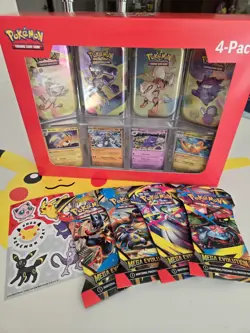 Pokemon S&V 151 4 Pack Tin Set LOT w/ Mega Evo 4 pack cards New/Sealed - Image 1