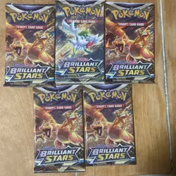 5x Brilliant Stars Factory Sealed Booster Packs - Pokemon TCG: SWSH09 - Image 1