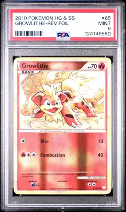 2010 POKEMON HEARTGOLD & SOULSILVER #65 GROWLITHE REV FOIL REVERSE HOLO PSA 9 - Image 1
