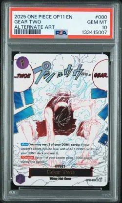 2025 ONE PIECE OP11-A FIST OF DIVINE SPEED 080 GEAR TWO ALTERNATE ART ENG PSA 10 - Image 1
