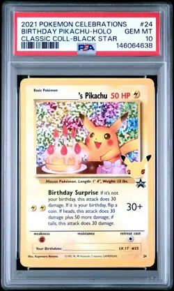 2021 POKEMON CELEBRATIONS CLASSIC COLL #24 BIRTHDAY PIKACHU-HOLO PSA 10 - Image 1