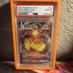 Pokemon Flareon VMAX Full Art Holo Evolving Skies 2021 018/203 PSA 10 - Image 1