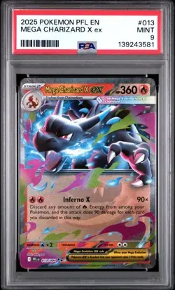 2025 POKEMON PFL EN-PHANTASMAL FLAMES #013 MEGA CHARIZARD X EX PSA 9 - Image 1