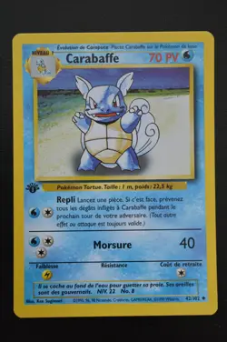 Pokemon TCG WARTORTLE 1ST EDITION FRENCH CARABAFFE Base Set 42/102 NM - Image 1