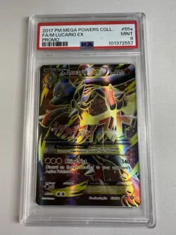 2017 POKEMON MEGA POWERS COLLECTION PROMO #55A FULL ART/M LUCARIO EX PSA 9 - Image 1
