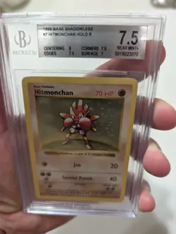 Hitmonchan Shadowless Pokemon Base Set Holo Rare #7 Graded 7.5 Vintage Pokemon - Image 4