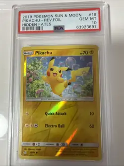 2020 Pokemon Hidden Fates Pikachu #19 Reverse Holo Foil Graded PSA 10 - Image 1