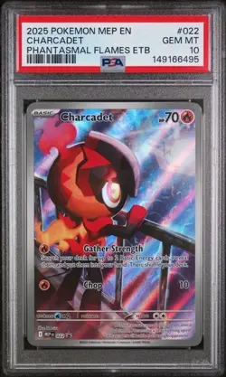 2025 Pokemon Mega Card 022 Charcadet Phantasmal Flame ETB Promo Graded PSA 10 - Image 1