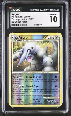 CGC 10 GEM MINT Aggron 2010 Triumphant 1/102 Reverse Holo Pokemon Card - Image 1