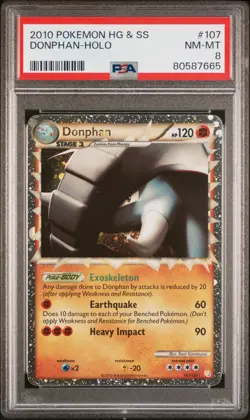 2010 POKEMON HEARTGOLD DONPHAN PRIME #107 ULTRA RARE PSA 8 NM-MINT #80587665 - Image 1