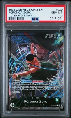 2025 ONE PIECE OP12-020 LEGACY OF THE MASTER RORONOA ZORO ALT ART LEADER PSA 10 - Image 1