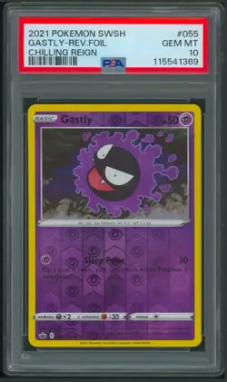 Pokemon SWSH Chilling Reign Gastly Reverse Holo 055/198 PSA 10 POP 2 LOW POP - Image 1
