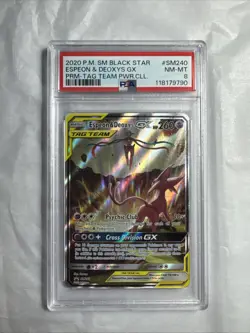 Pokemon Card Espeon & Deoxys GX SM240 Black Star Promo Tag Team 2020 Rare PSA 8 - Image 1