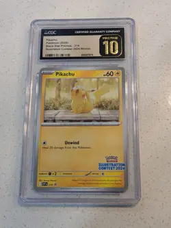 CGC Pristine 10 Pikachu Pokemon Card #214 Black Star Promo Illustration Contest - Image 1