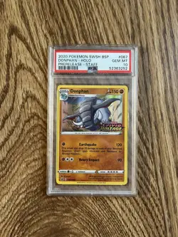 2020 POKEMON VIVID VOLTAGE DONPHAN #067 PRERELEASE STAFF PROMO PSA 10! - Image 1