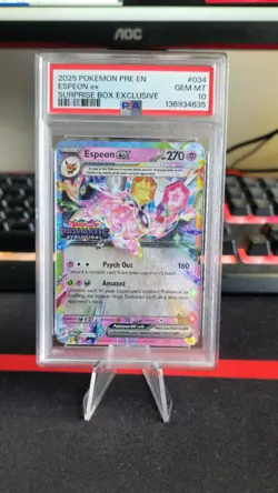 Pokemon Prismatic Evolutions Espeon ex 034/131 Surprise Box Stamped PSA 10 - Image 1