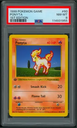 Pokemon 1st Edition Base Set Ponyta 60/102 PSA 8 - Image 1