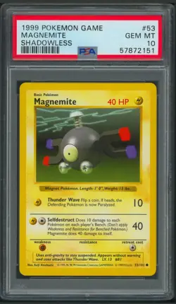 Pokemon Base Set Shadowless Magnemite 53/102 PSA 10 - Image 1