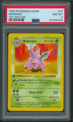 Pokemon 1st Edition Base Set Nidorino 37/102 PSA 8 - Image 1