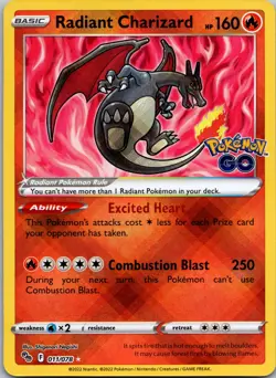 Radiant Charizard Radiant Rare Pokemon GO 011/078 NM - Image 1