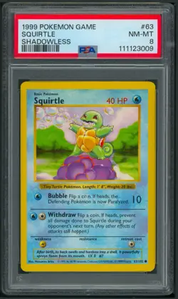 Pokemon Base Set Shadowless Squirtle 63/102 PSA 8 - Image 1