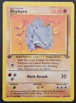 Near Mint - Vintage Pokemon TCG Jungle WoTC Rhyhorn 1st Edition Common #61/64 - Image 1