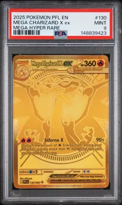 PSA 9 MINT Pokemon Mega Charizard X ex Gold 130/094 Phantasmal Flames English - Image 1