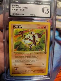 Vintage Pokemon TCG Mankey Jungle Card Unlimited, 55/64, Graded 9.5 by CGC - Image 1
