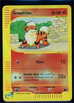 Pokemon SKYRIDGE - #62/144 Growlithe - Reverse Holo - ENG - Lightly Played+ - Image 1