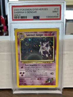 Sabrina's Gengar #14 Pokemon Gym Heroes PSA 9 HOLO SWIRL - Image 1