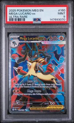 2025 Pokemon Meg En-Mega Evolution #160 Mega Lucario Ex Ultra Rare PSA 9 - Image 1