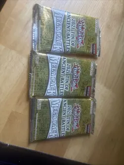 THREE (3) PACKS YuGiOh 2021 Tin of Ancient Battles Mega Pack - Image 1