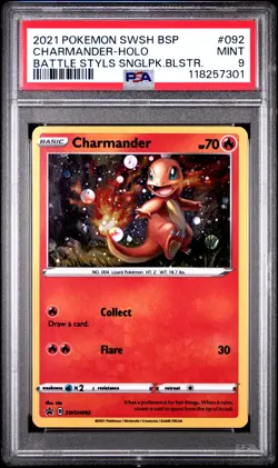 2021 POKEMON SWSH BLACK STAR PROMO #092 CHARMANDER-HOLO PSA 9 - Image 1