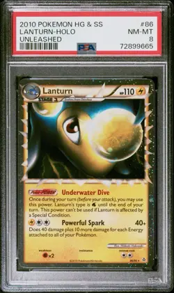 2010 POKEMON HEARTGOLD & SOULSILVER UNLEASHED #86 LANTURN-HOLO PSA 8 - Image 1