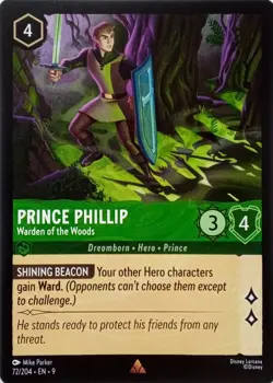 72/204 PRINCE PHILLIP WARDEN OF THE WOODS EN9 RARE DISNEY LORCANA CARD - Image 1