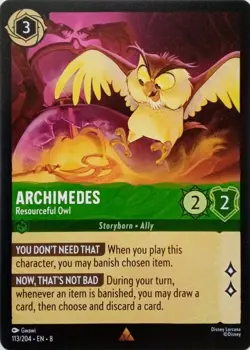 113/204 ARCHIMEDES RESOURCEFUL OWL EN8 RARE DISNEY LORCANA CARD - Image 1