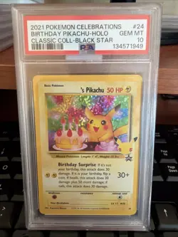 2021 POKEMON CELEBRATIONS CL COLL #24 BIRTHDAY PIKACHU-HOLO BLACK STAR - PSA 10 - Image 1
