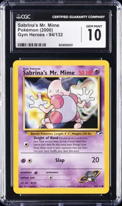 2000 POKEMON GYM HEROES #94/132 SABRINA'S MR. MIME CGC 10 GEM MINT - Image 1
