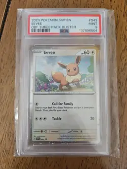 Pokemon Eevee 2023 SVP en Obsidian Flames Three Pack Blisters #043 PSA 9 - Image 1