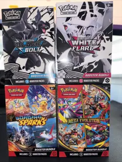 POKEMON TCG BOOSTER BUNDLE LOT WHITE FLARE BLACK BOLT SURGING MEGA NEW SEALED X4 - Image 1