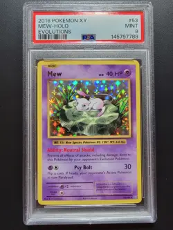 Pokemon Mew 53/108 Holo Rare XY Evolutions PSA 9 Mint - Image 1